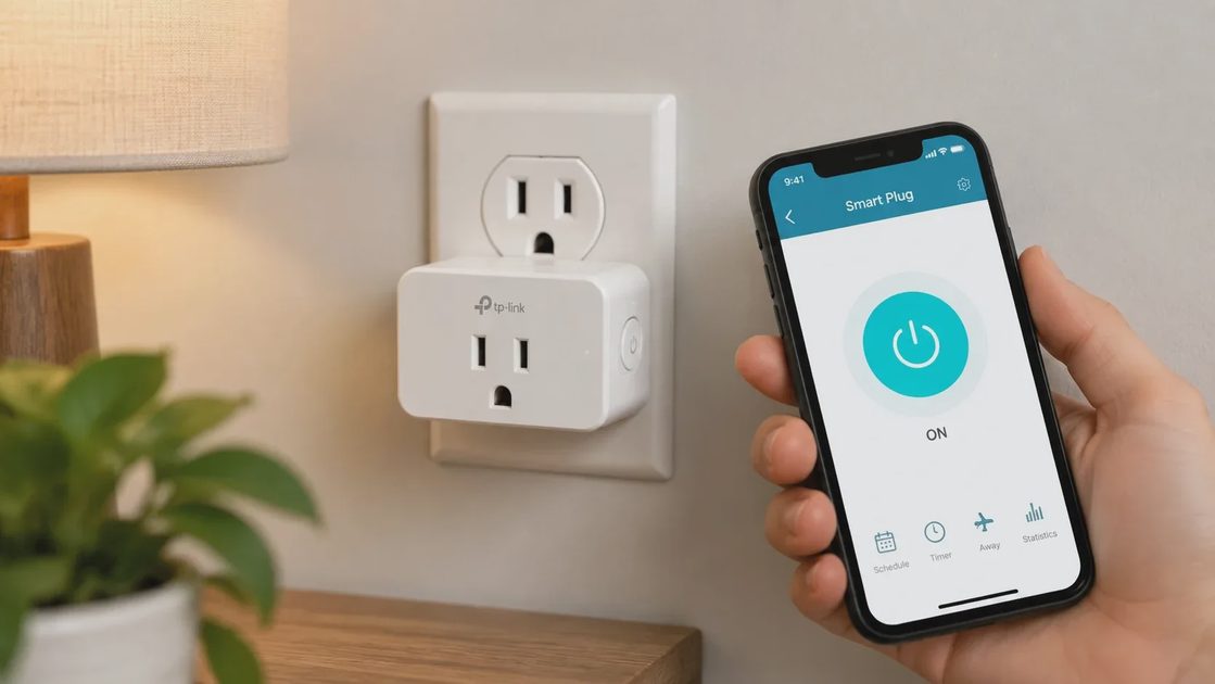 A smart plug sits between a standard outlet and a lamp, fan, coffee maker, or other plug-in device. Once connected to Wi-Fi, it can be turned on and off from a phone, scheduled for certain hours, or included in simple routines
