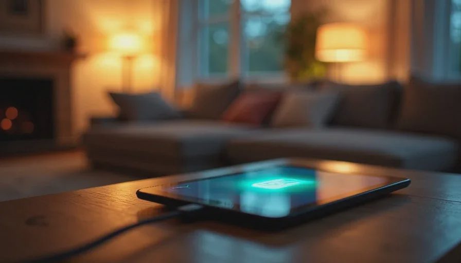 The device charges overnight in a shared space rather than in the child’s bedroom