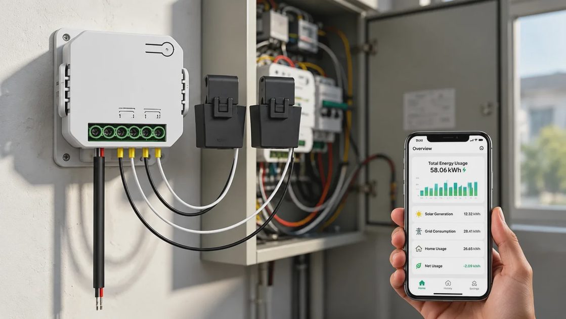 Whole-home energy monitors clamp onto the main electrical service and report total usage, often broken down by circuit if the panel labeling allows