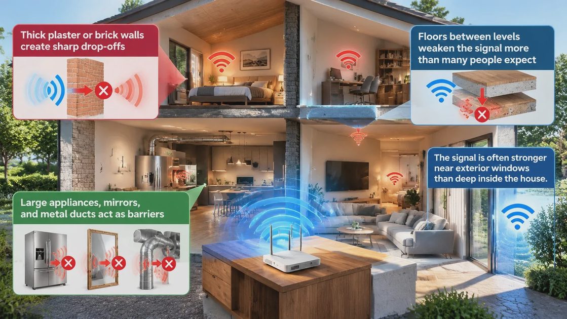 These patterns tell you whether the router simply needs better placement, whether a single additional access point would help, or whether the house is large enough that a mesh system is worth considering